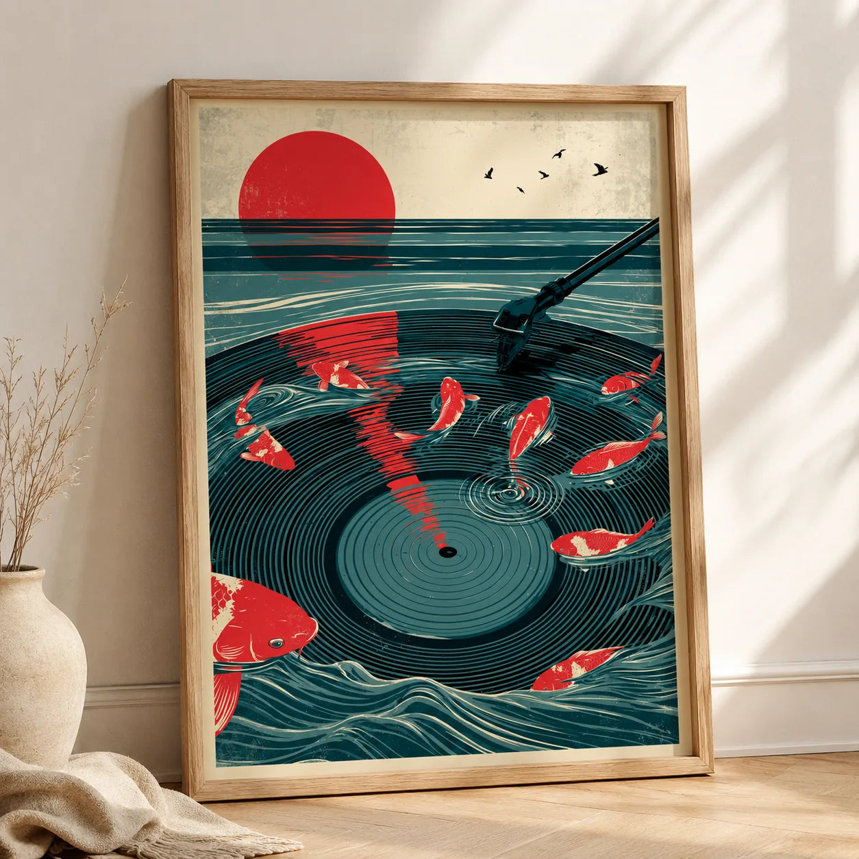 Japanese Koi Vinyl Record Wall Art Decor - Wall Art Decor - side view