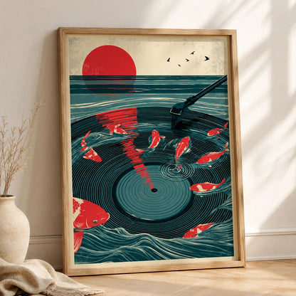 Japanese Koi Vinyl Record Wall Art Decor - Wall Art Decor - side view