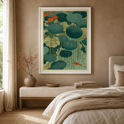 Japanese Lotus Pond Koi Wall Art Decor - Wall Art Decor - alternate angle