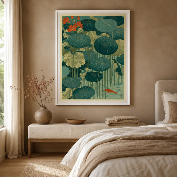 Japanese Lotus Pond Koi Wall Art Decor