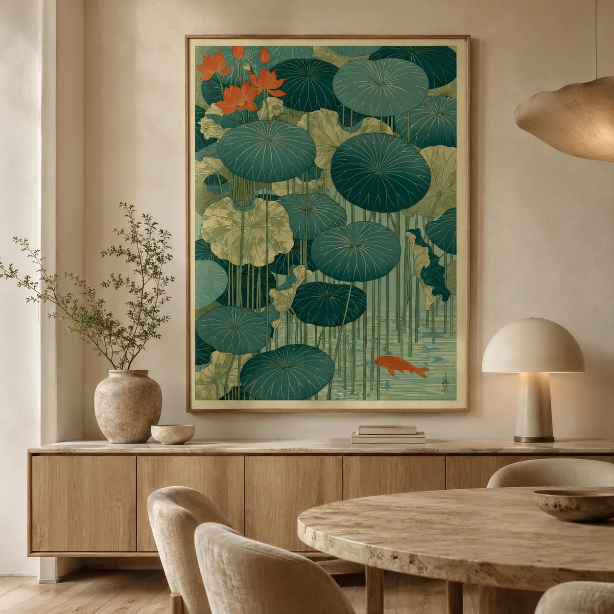 Japanese Lotus Pond Koi Wall Art Decor - Wall Art Decor - close up