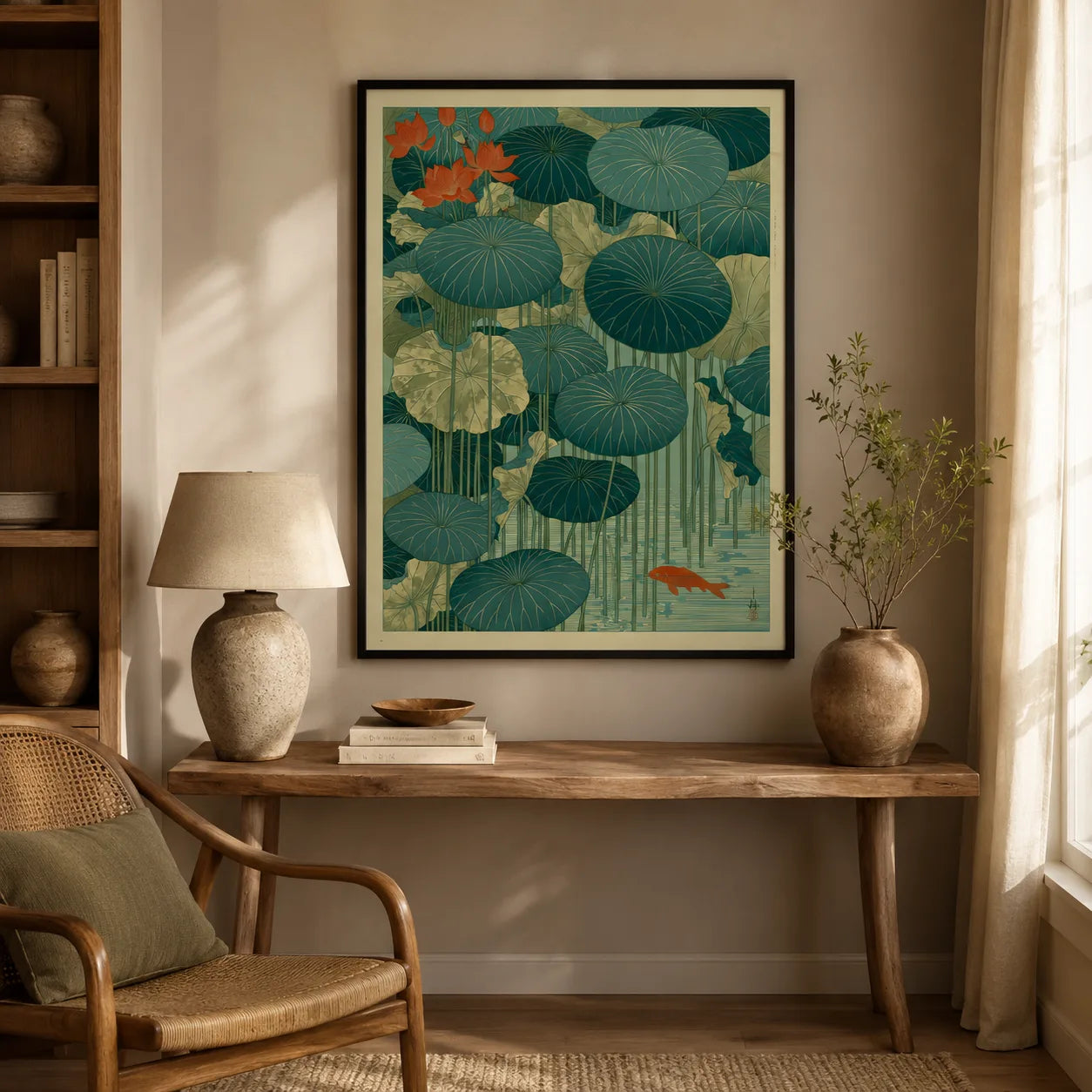 Japanese Lotus Pond Koi Wall Art Decor - Wall Art Decor - in use