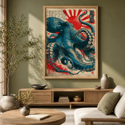 Japanese Octopus Rising Sun Wall Art Decor - Wall Art Decor - alternate angle