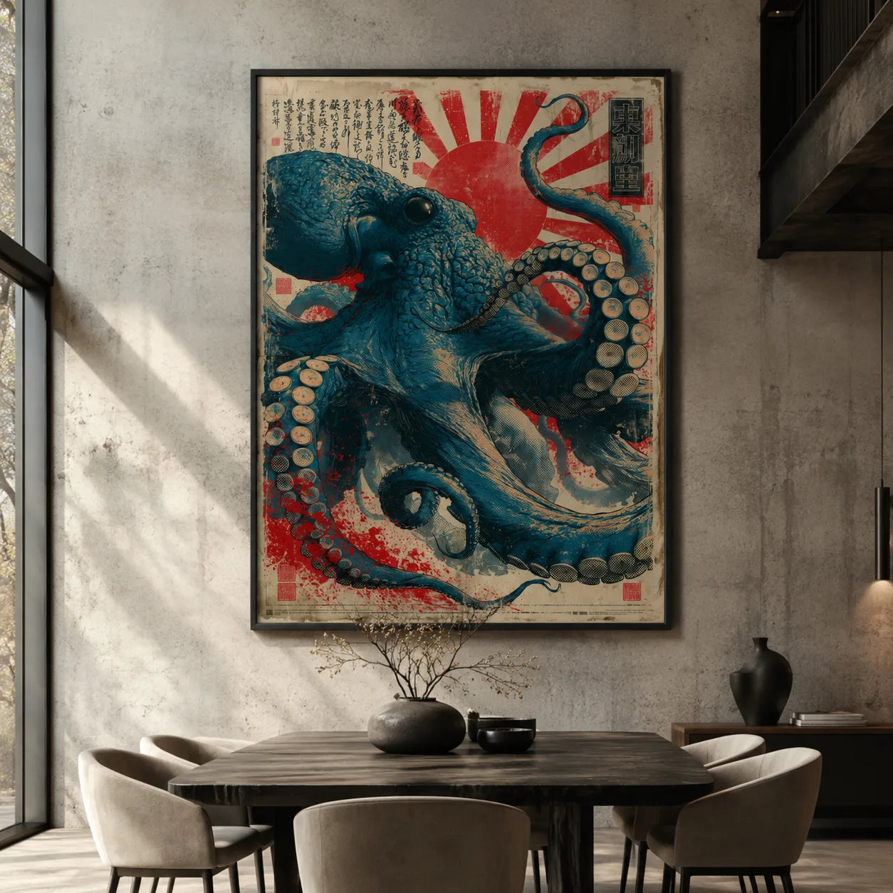 Japanese Octopus Rising Sun Wall Art Decor - Wall Art Decor - close up