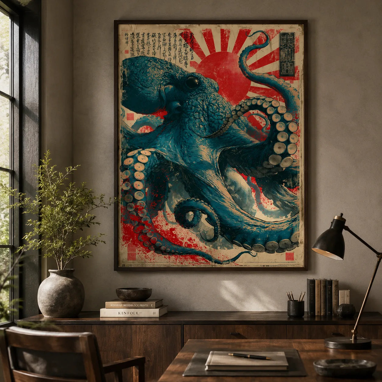Japanese Octopus Rising Sun Wall Art Decor - Wall Art Decor - detail