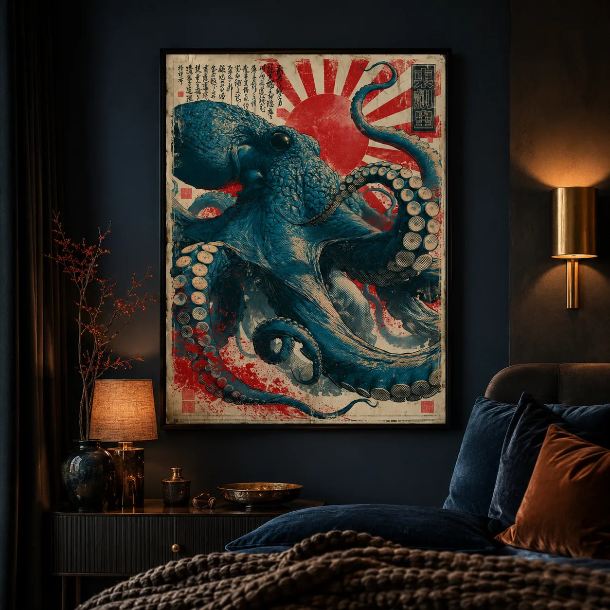 Japanese Octopus Rising Sun Wall Art Decor - Wall Art Decor - lifestyle