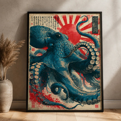 Japanese Octopus Rising Sun Wall Art Decor - Wall Art Decor - side view