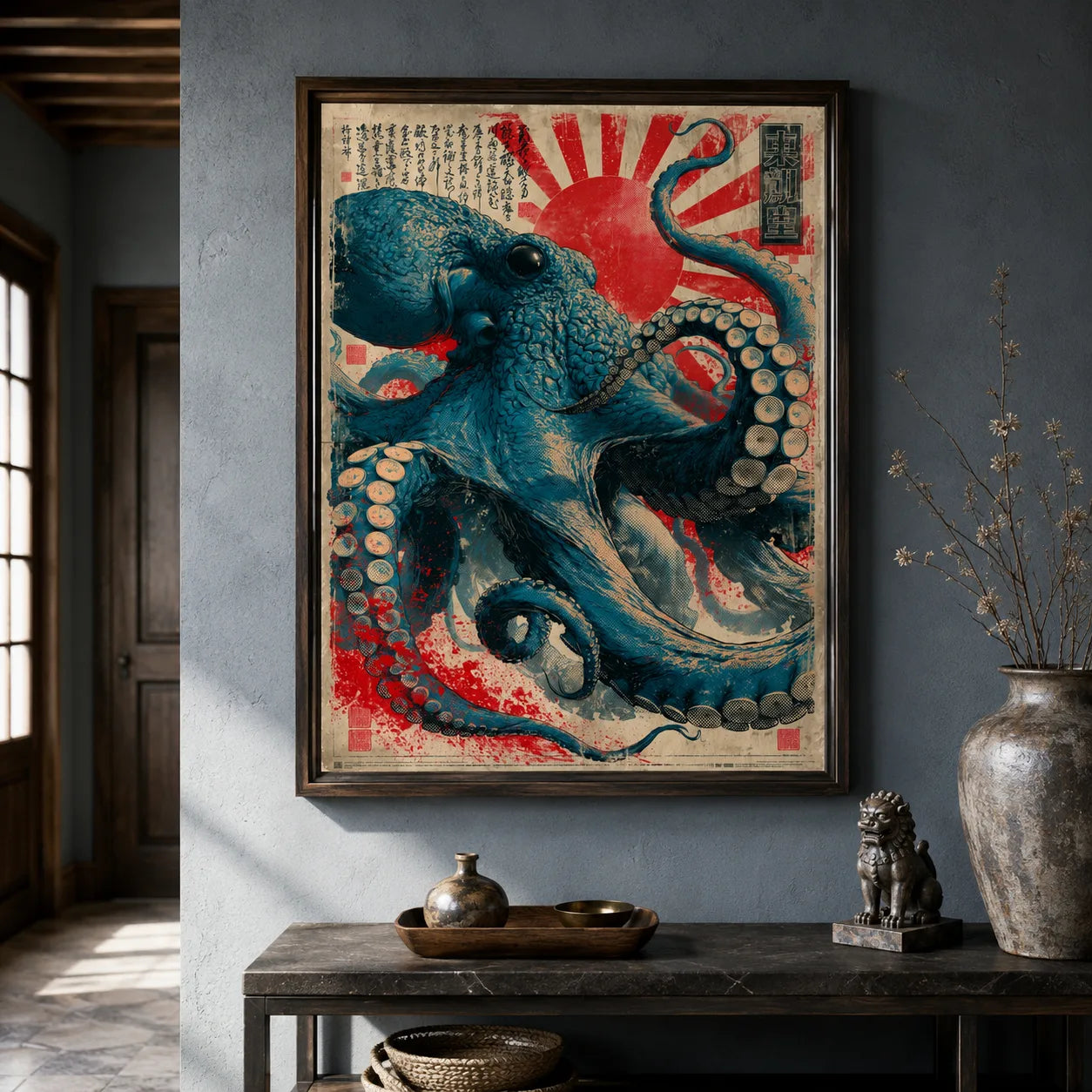 Japanese Octopus Rising Sun Wall Art Decor - Wall Art Decor - styled