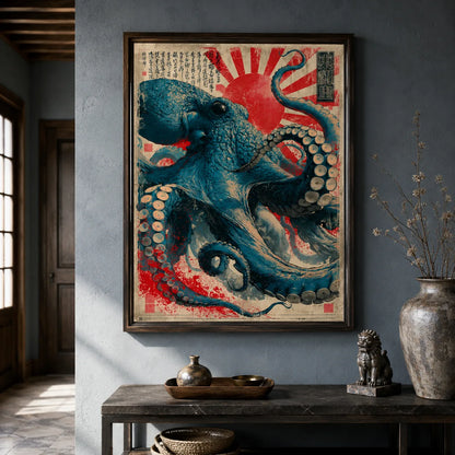Japanese Octopus Rising Sun Wall Art Decor - Wall Art Decor - styled