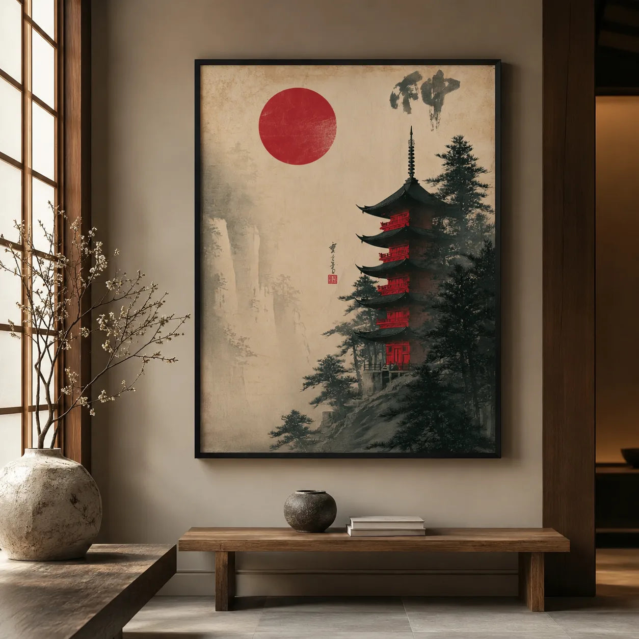 Japanese Pagoda Red Sun Wall Art Decor - Wall Art Decor - view 11