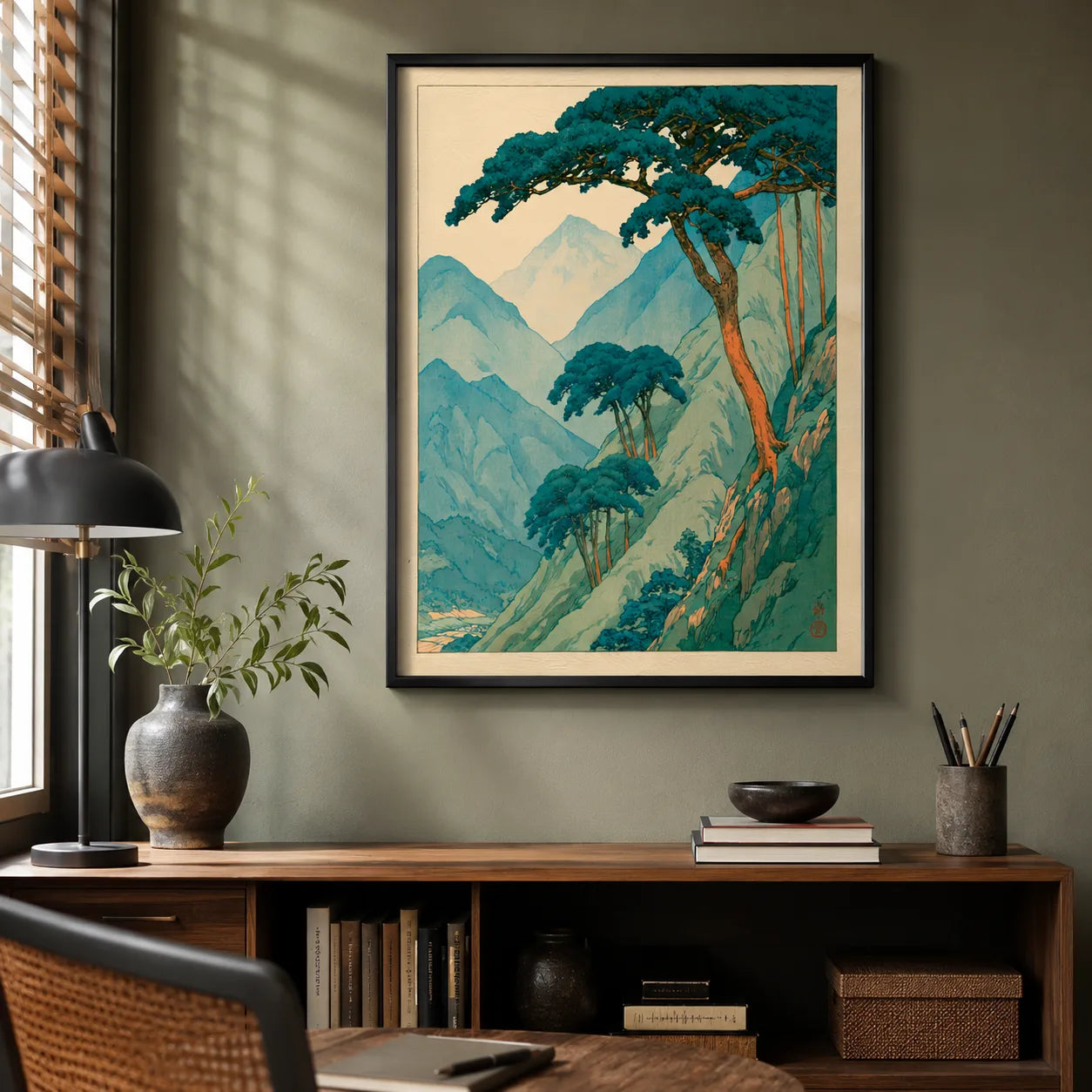 Japanese Pine Mountain Wall Art Decor - Wall Art Decor - styled