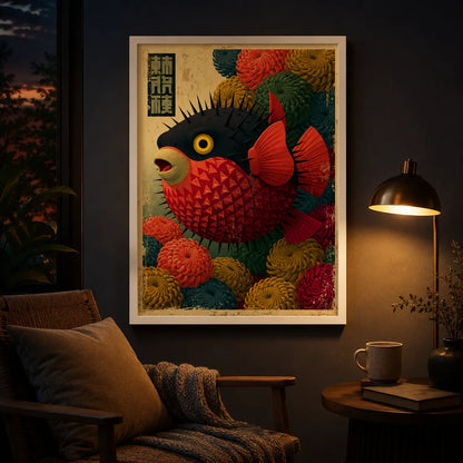 Japanese Pufferfish Floral Wall Art Decor - Wall Art Decor - lifestyle