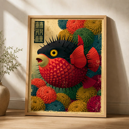 Japanese Pufferfish Floral Wall Art Decor - Wall Art Decor - side view