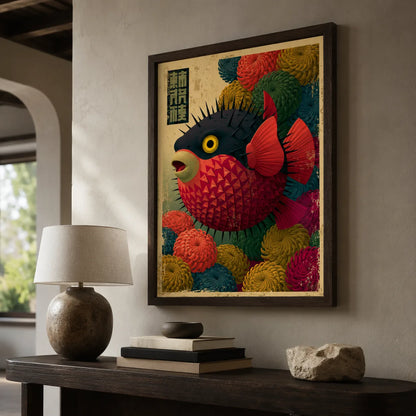 Japanese Pufferfish Floral Wall Art Decor - Wall Art Decor - view 11