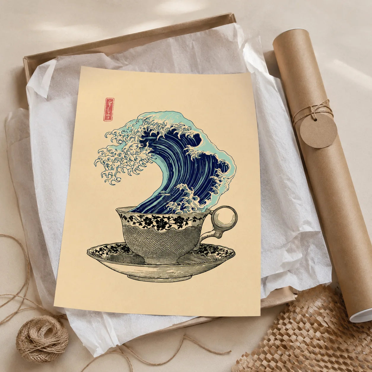 Japanese Wave Teacup Wall Art Decor - Wall Art Decor - back view