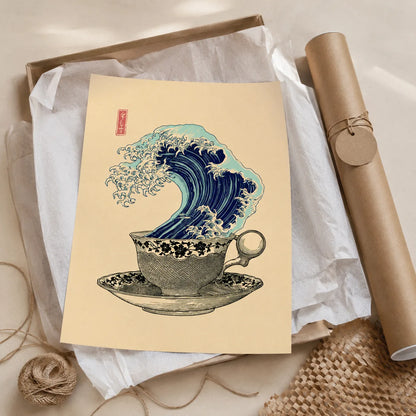 Japanese Wave Teacup Wall Art Decor - Wall Art Decor - back view