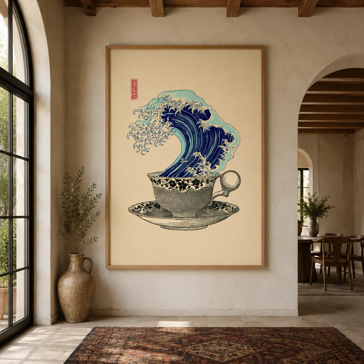 Japanese Wave Teacup Wall Art Decor - Wall Art Decor - close up