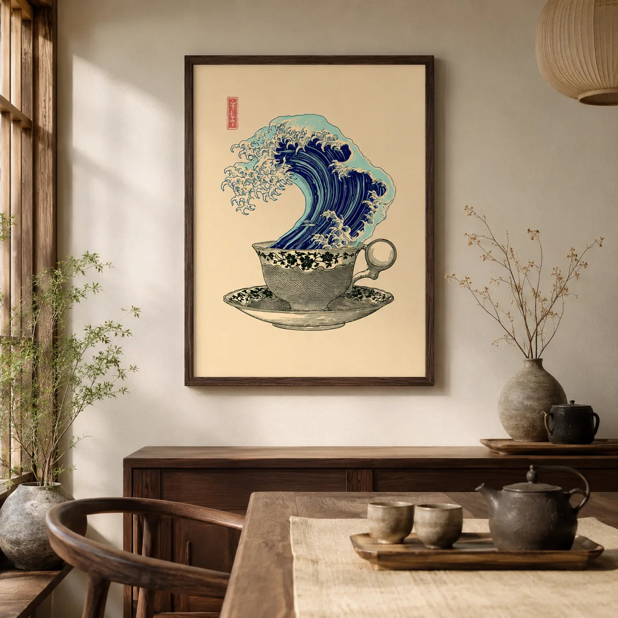 Japanese Wave Teacup Wall Art Decor - Wall Art Decor - detail