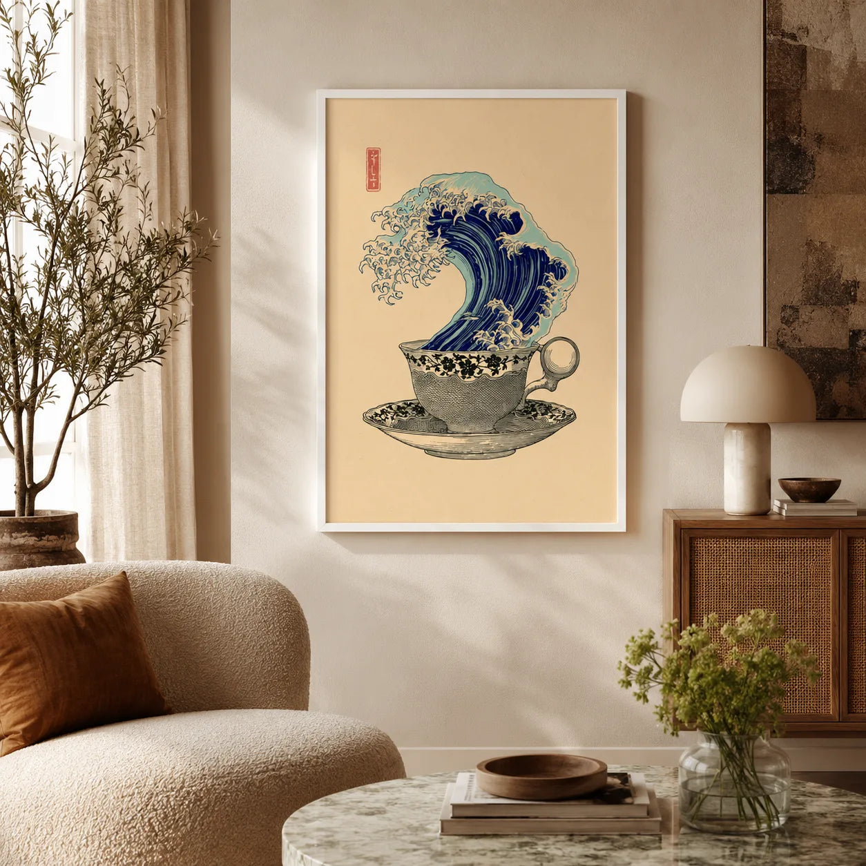Japanese Wave Teacup Wall Art Decor - Wall Art Decor - in use
