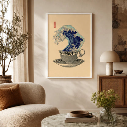Japanese Wave Teacup Wall Art Decor - Wall Art Decor - in use