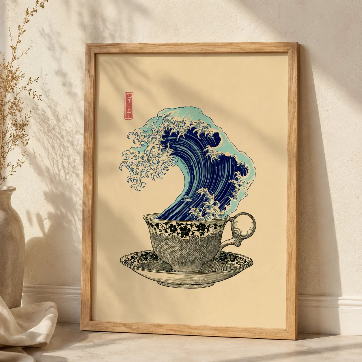 Japanese Wave Teacup Wall Art Decor - Wall Art Decor - side view