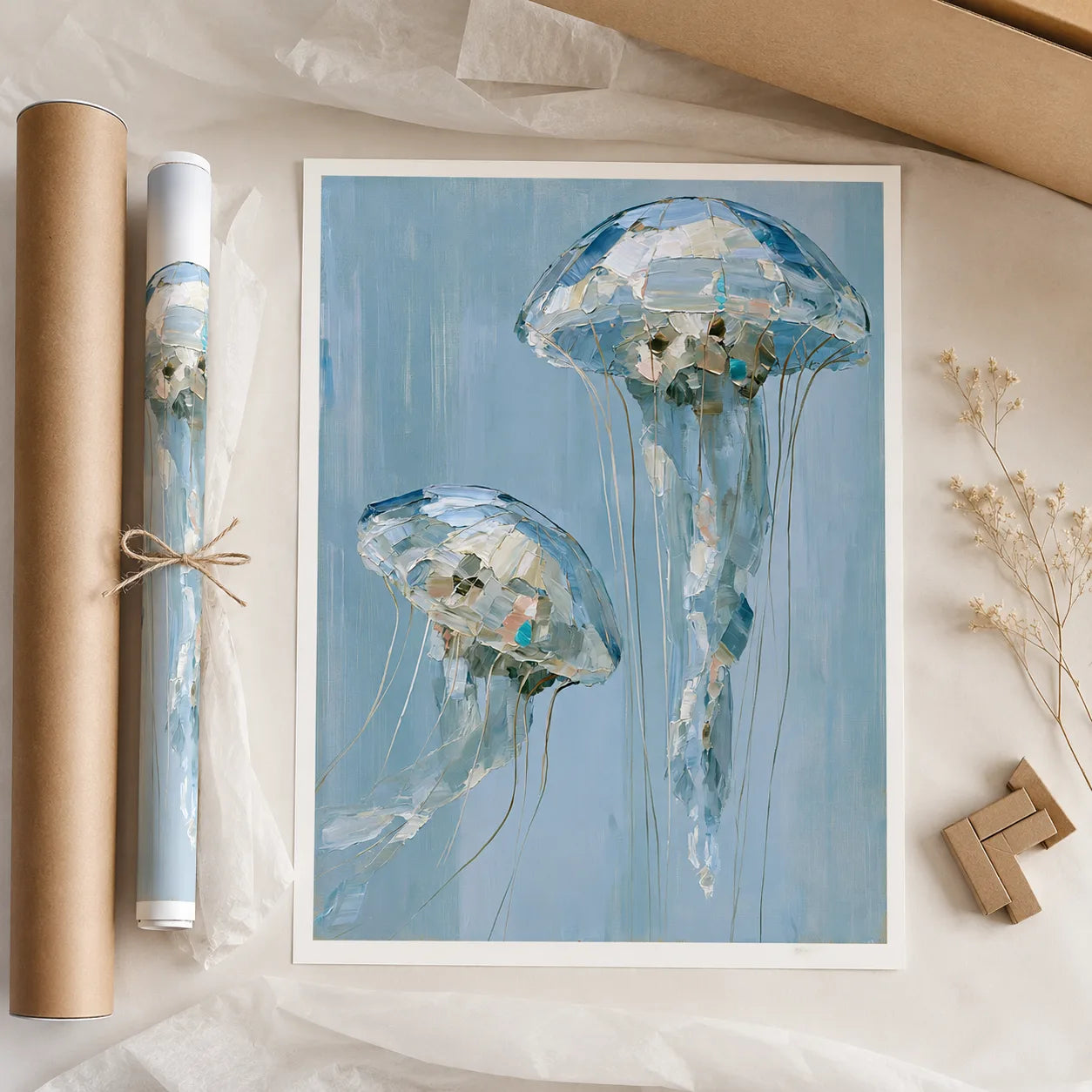 Jellyfish Duo Ocean Wall Art Decor - Wall Art Decor - back view
