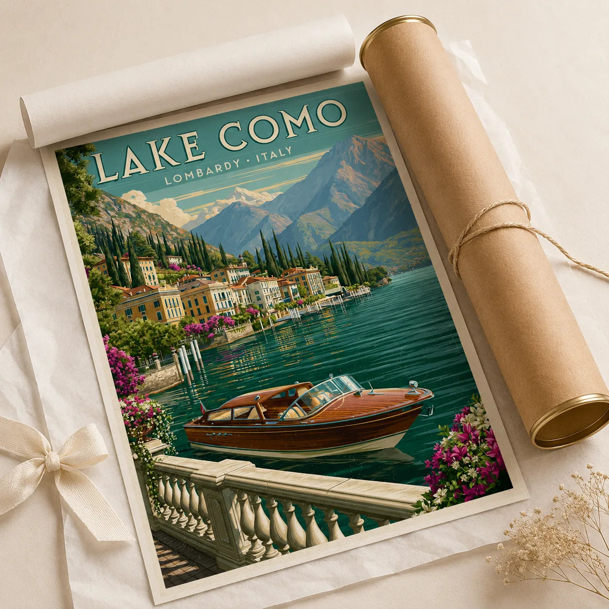 Lake Como Vintage Travel Wall Art Decor - Wall Art Decor - back view