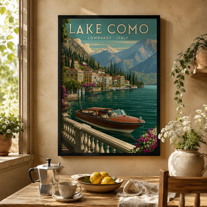Lake Como Vintage Travel Wall Art Decor - Wall Art Decor - in use