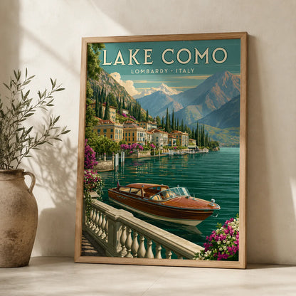 Lake Como Vintage Travel Wall Art Decor - Wall Art Decor - side view