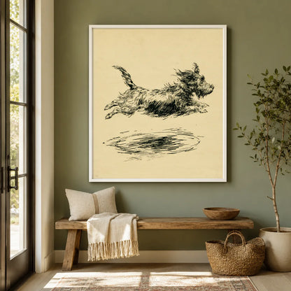 Leaping Terrier Sketch Wall Art Decor - Wall Art Decor - alternate angle