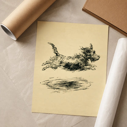 Leaping Terrier Sketch Wall Art Decor - Wall Art Decor - back view