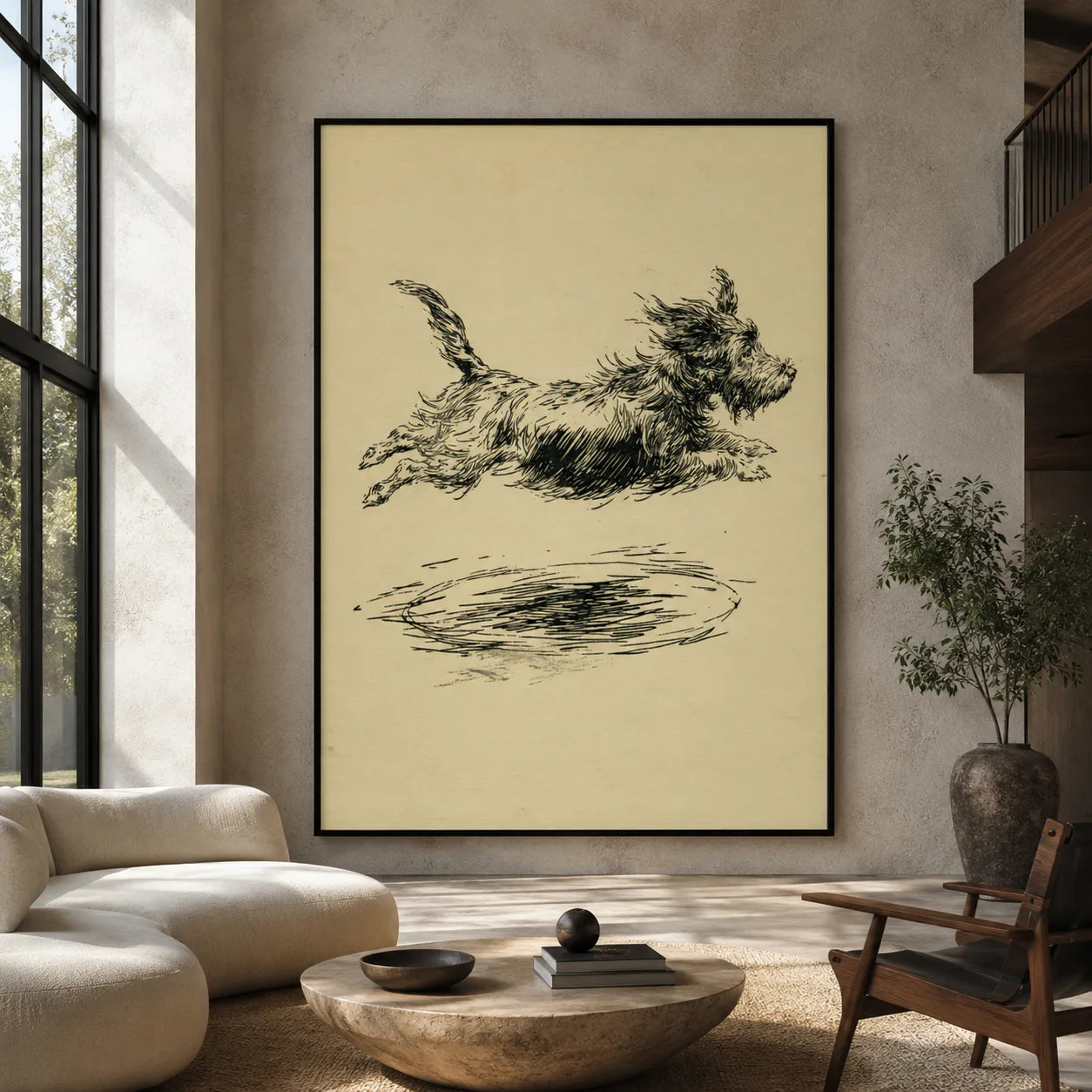 Leaping Terrier Sketch Wall Art Decor - Wall Art Decor - close up