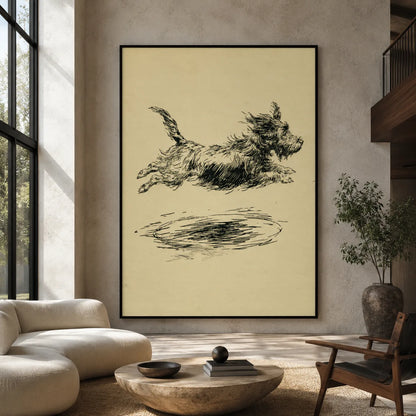 Leaping Terrier Sketch Wall Art Decor - Wall Art Decor - close up