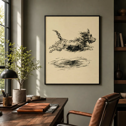 Leaping Terrier Sketch Wall Art Decor - Wall Art Decor - detail