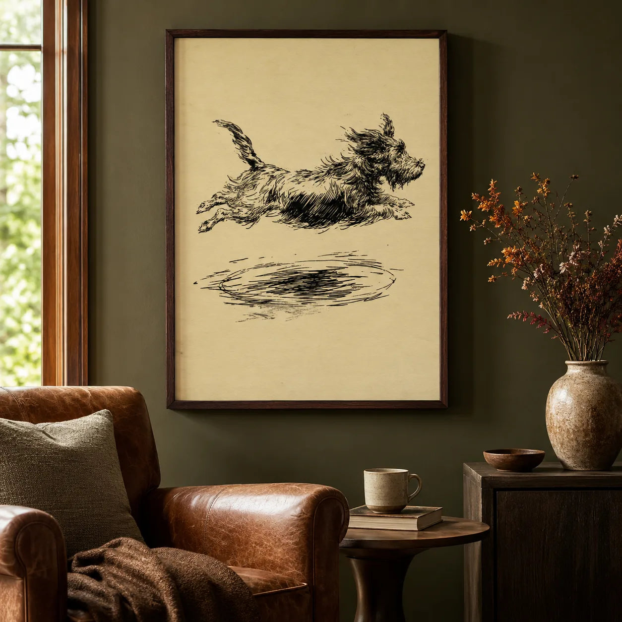 Leaping Terrier Sketch Wall Art Decor - Wall Art Decor - in use