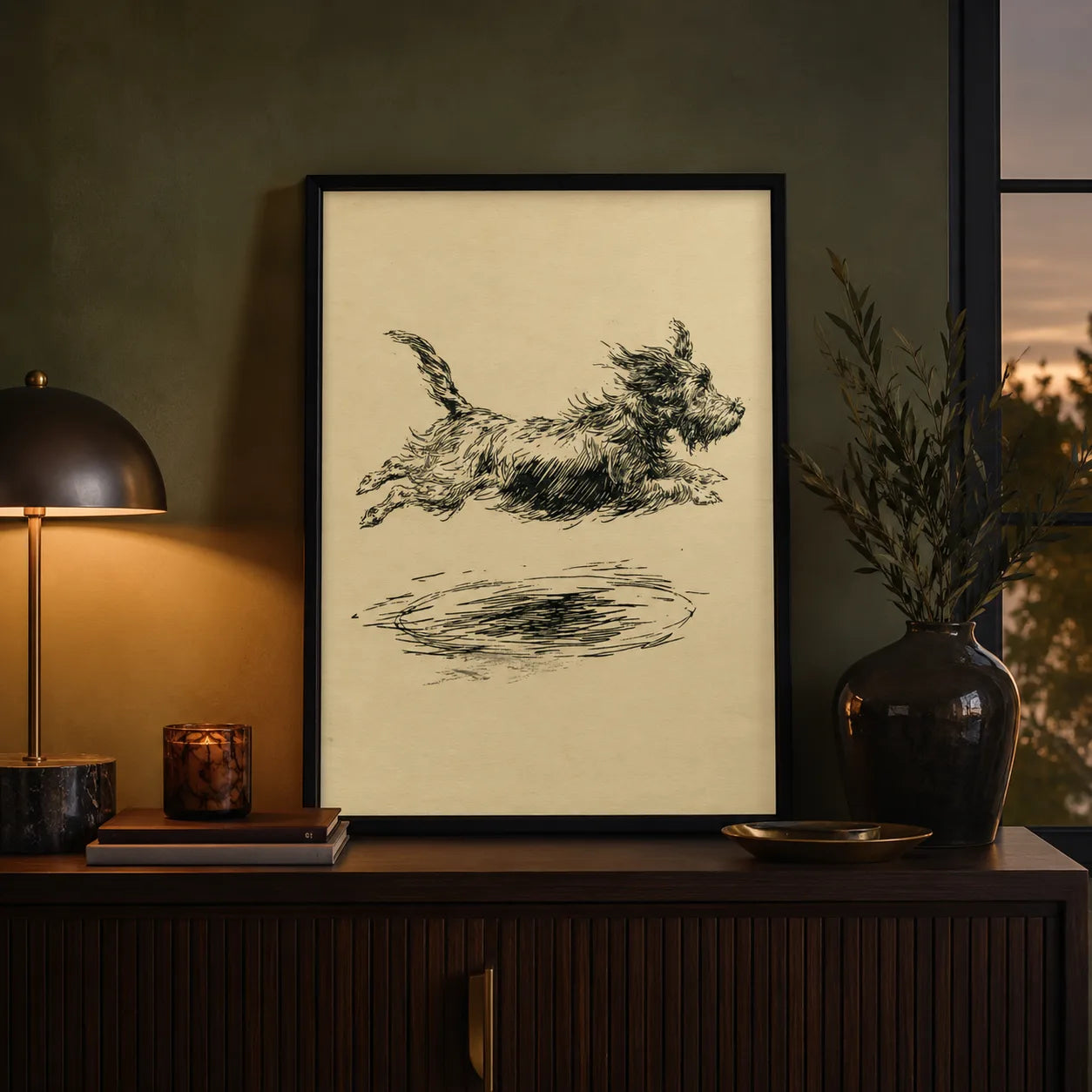 Leaping Terrier Sketch Wall Art Decor - Wall Art Decor - lifestyle