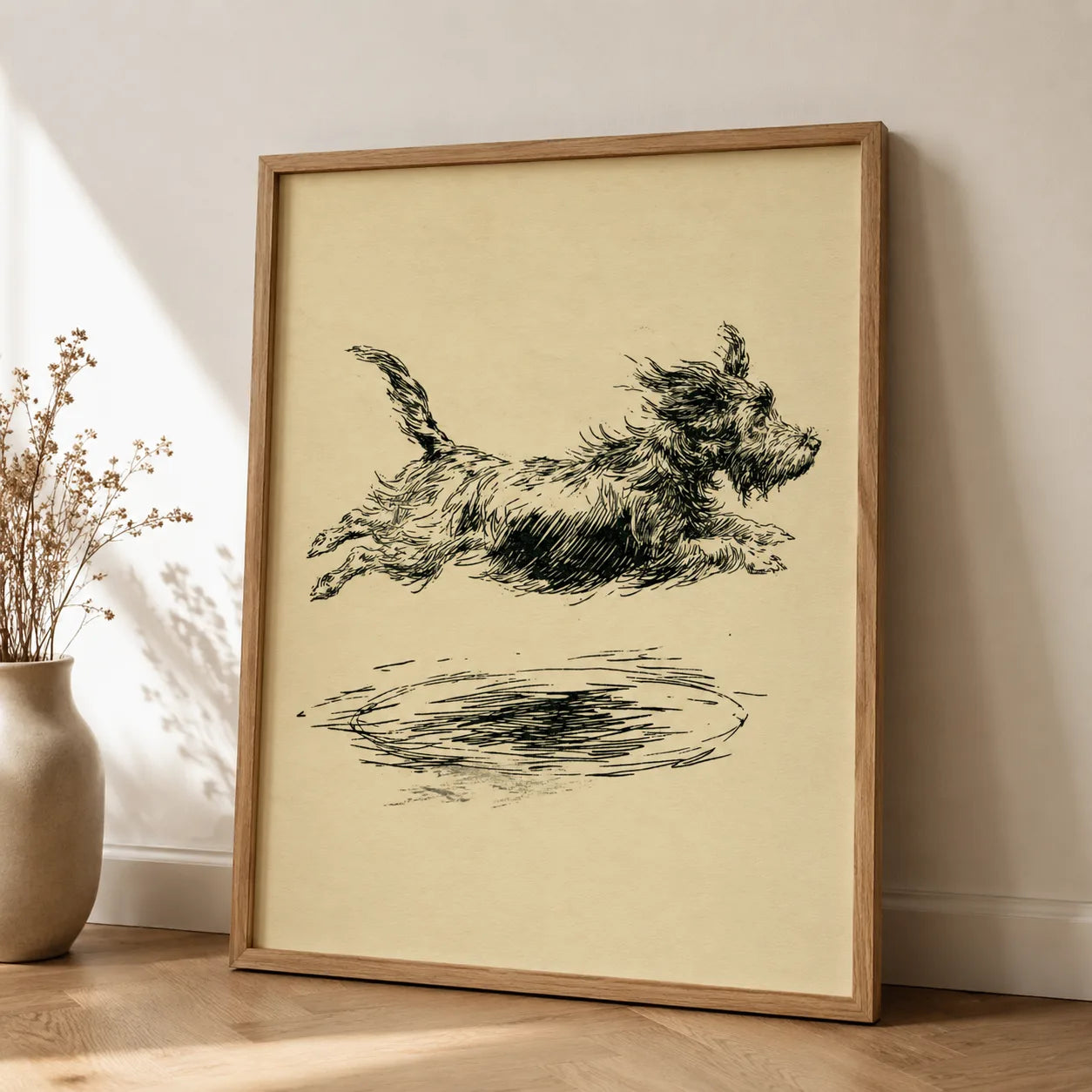 Leaping Terrier Sketch Wall Art Decor - Wall Art Decor - side view