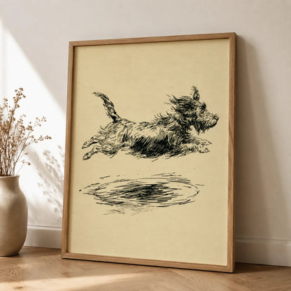 Leaping Terrier Sketch Wall Art Decor - Wall Art Decor - side view