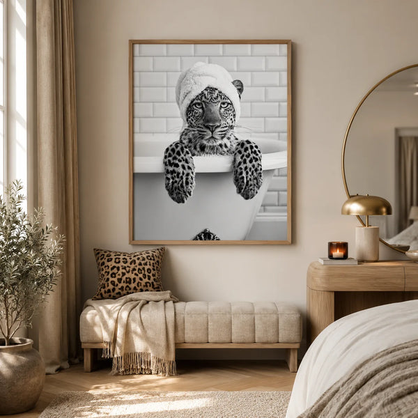 Leopard in Bathtub Wall Art Decor
