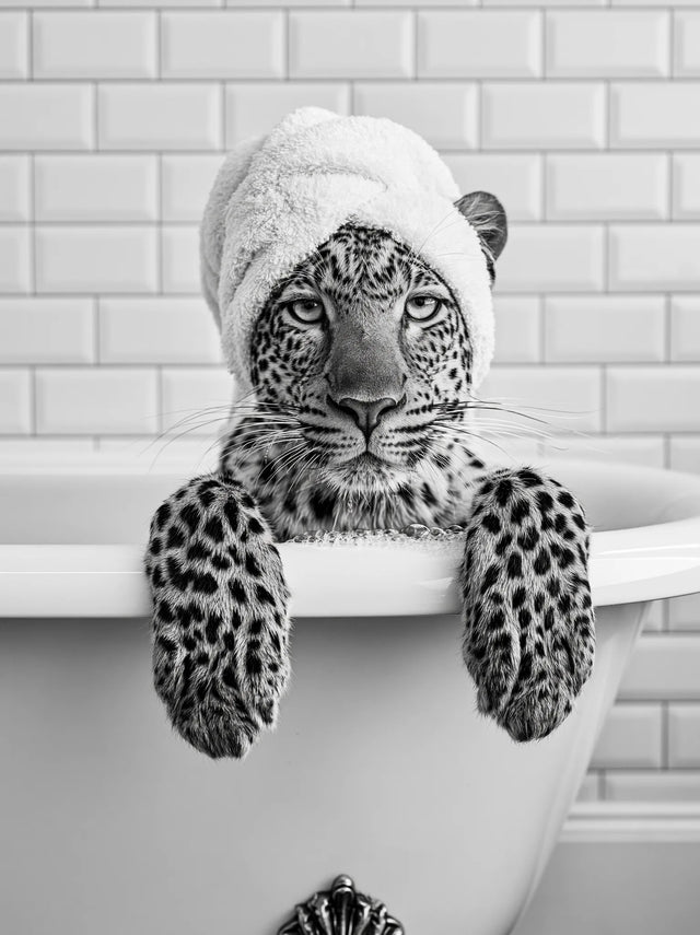 Leopard in Bathtub Wall Art Decor