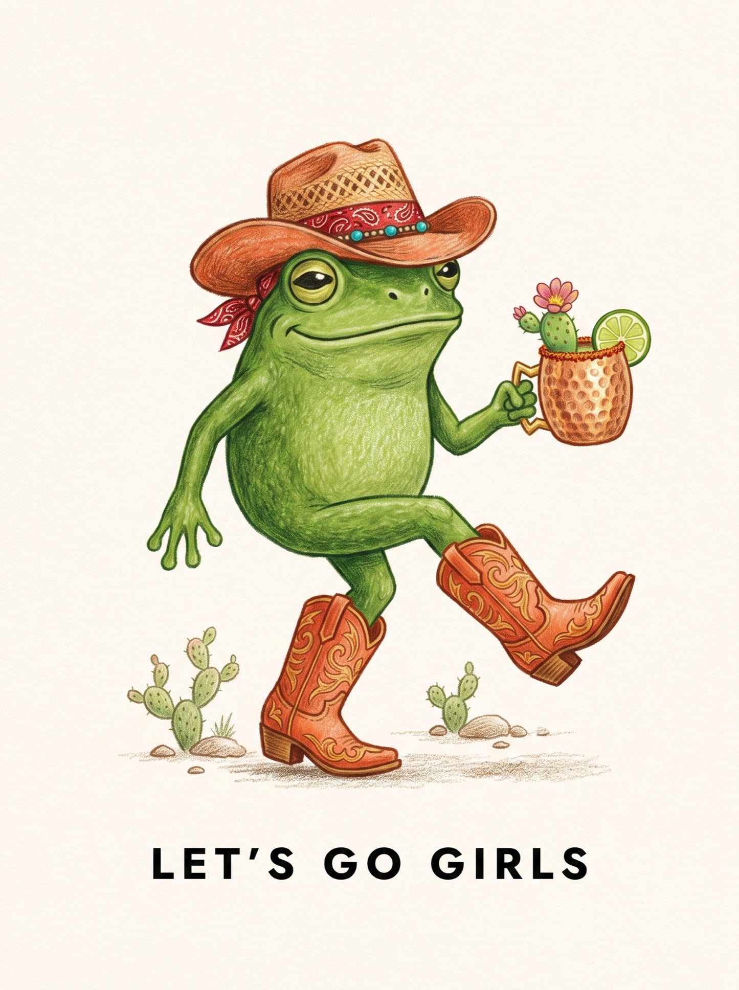 Let's Go Girls Cowboy Frog Wall Art Decor