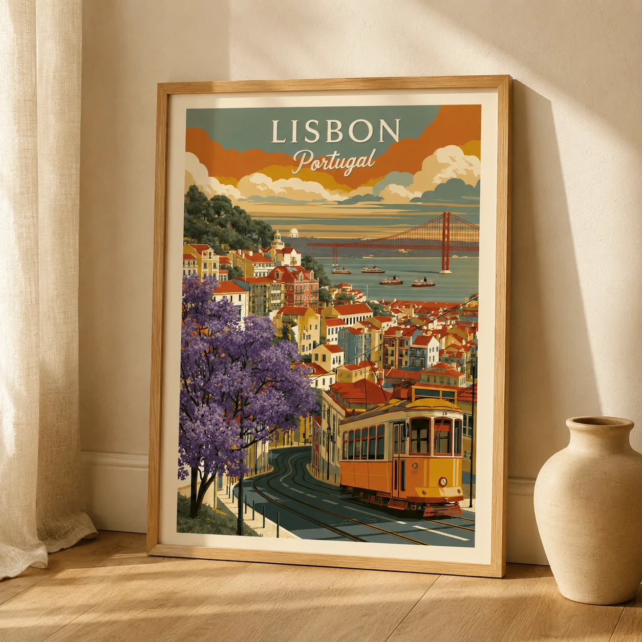 Lisbon Portugal Tram Wall Art Decor - Wall Art Decor - side view