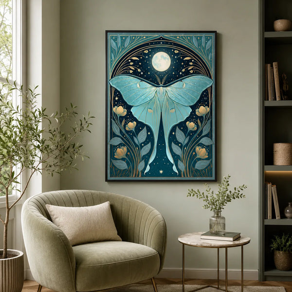 Luna Moth Moon Wall Art Decor