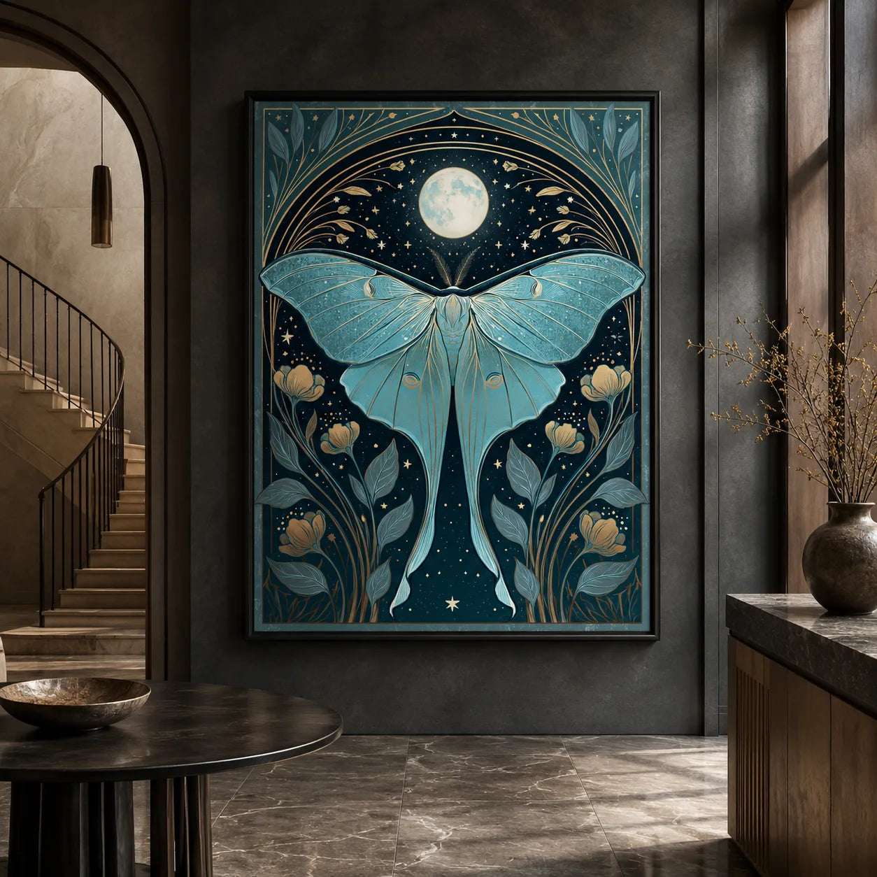 Luna Moth Moon Wall Art Decor - Wall Art Decor - close up