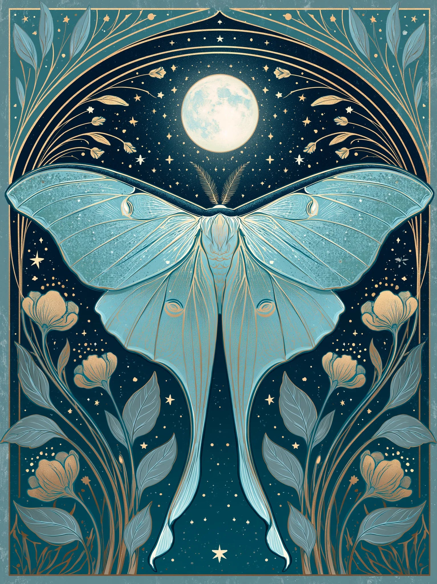Luna Moth Moon Wall Art Decor - Wall Art Decor - front view