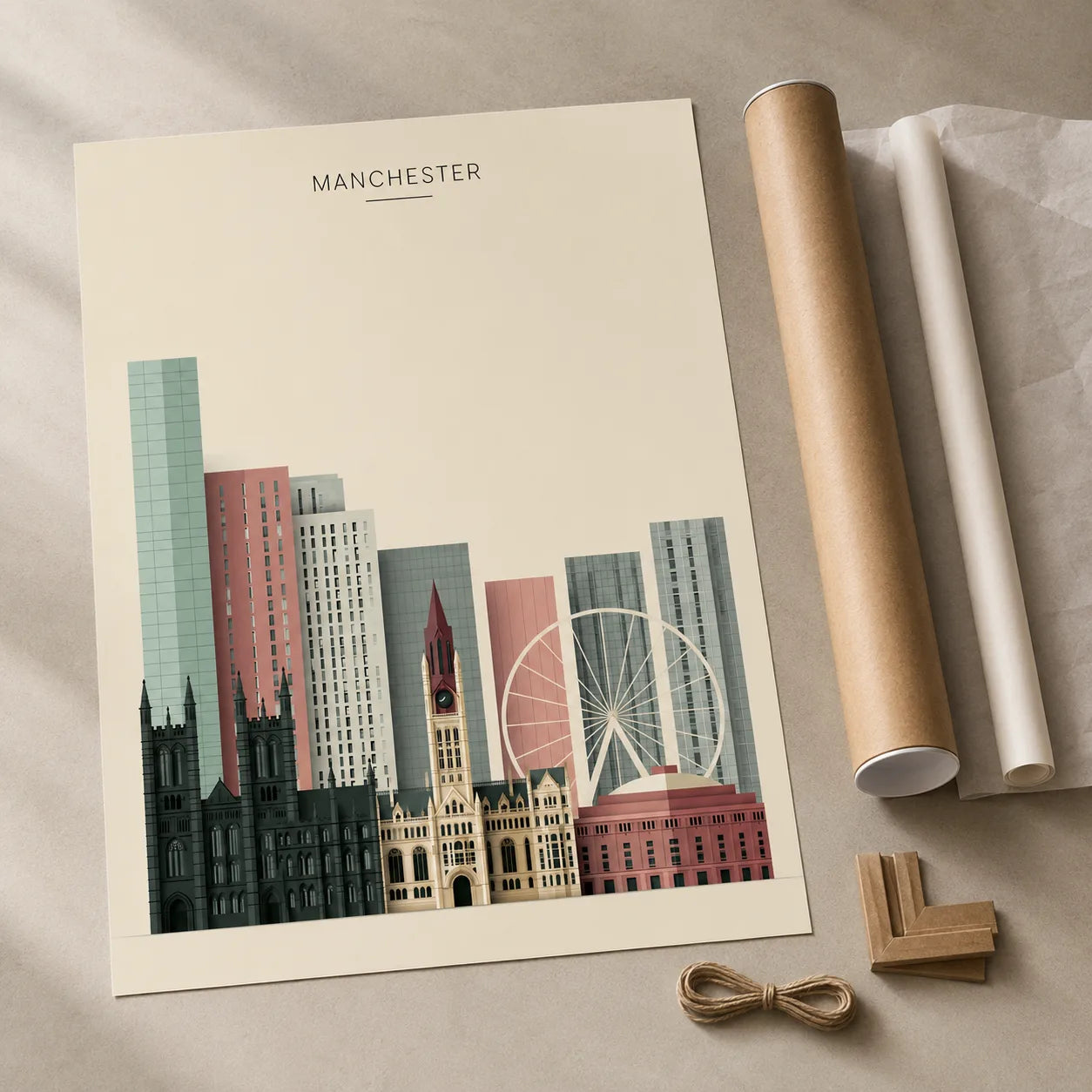 Manchester Skyline Cityscape Wall Art Decor - Wall Art Decor - back view