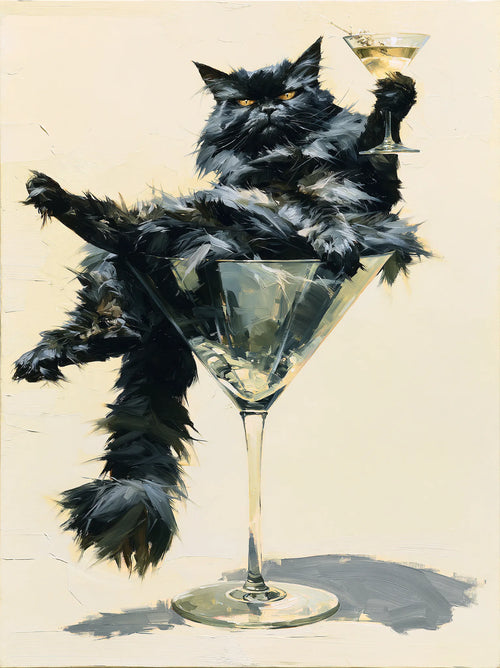 Martini Black Cat Wall Art Decor