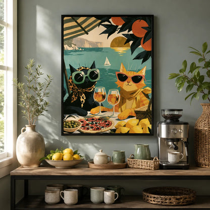 Mediterranean Cats Picnic Wall Art Decor - Wall Art Decor - alternate angle