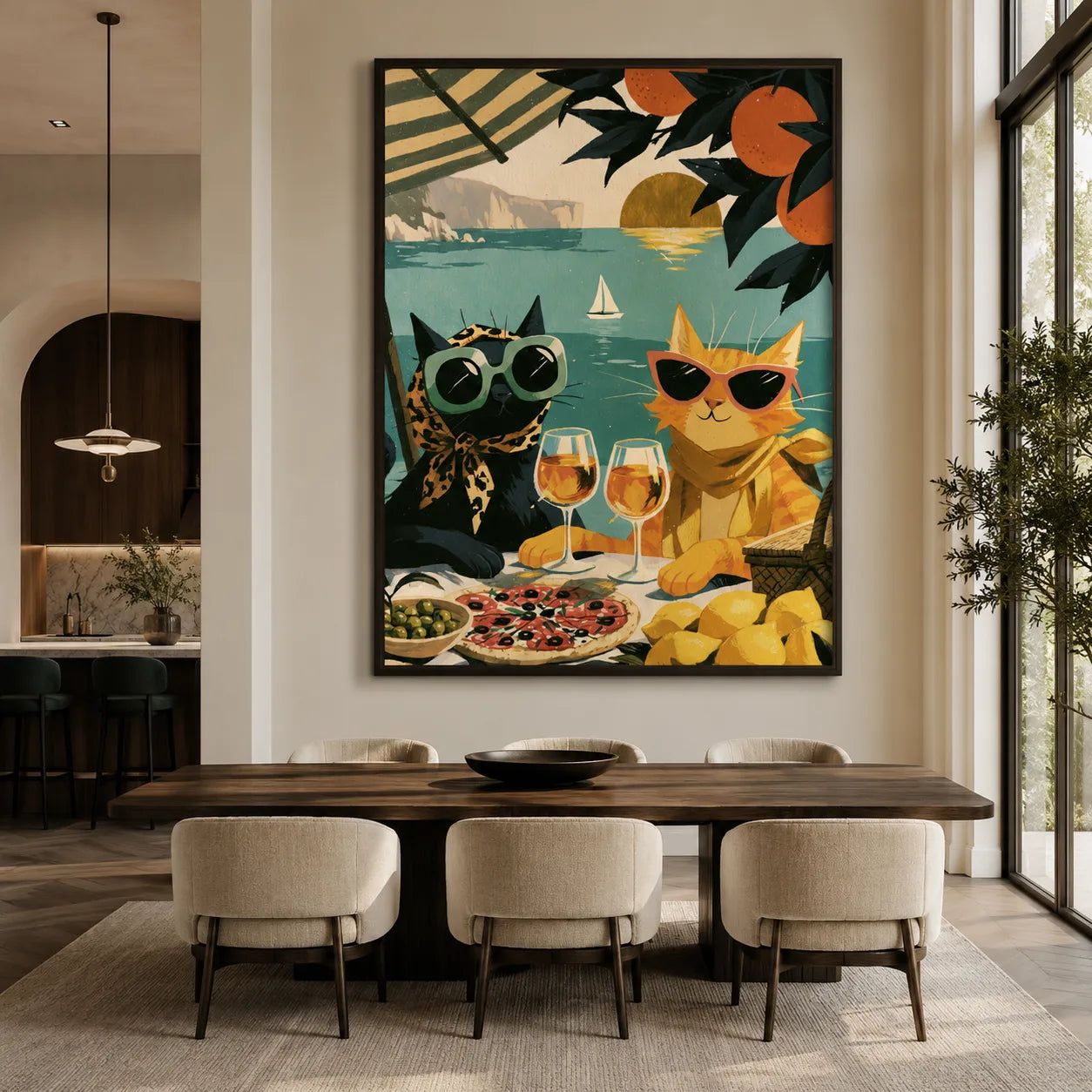 Mediterranean Cats Picnic Wall Art Decor - Wall Art Decor - close up