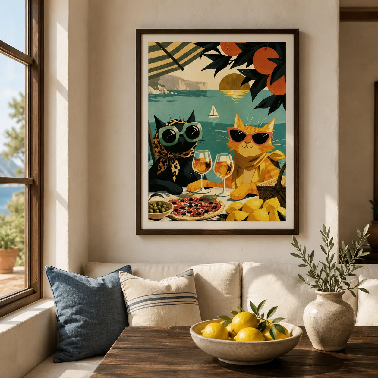 Mediterranean Cats Picnic Wall Art Decor - Wall Art Decor - detail